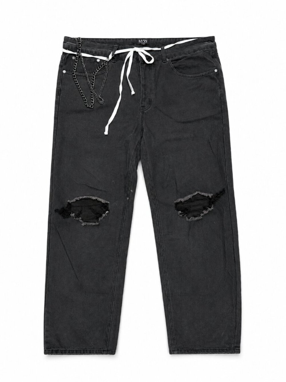 boohooMAN New York Distressed Black Baggy Jeans Men’s 36W 32L